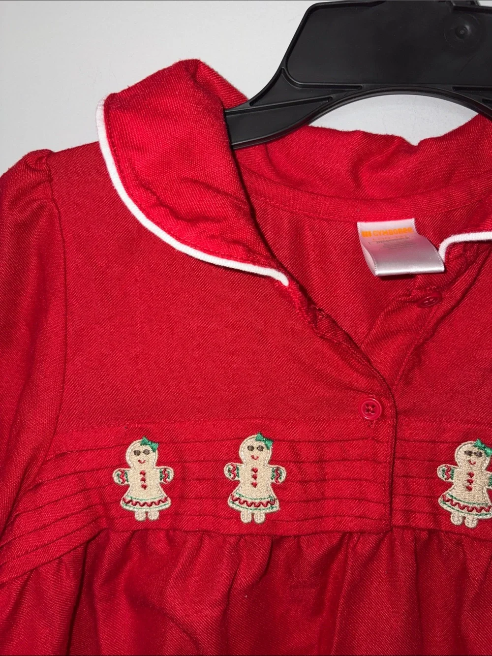 Vintage Gymboree Red Girls' Holiday Gown with Gingerbread Embroidery Youth Large